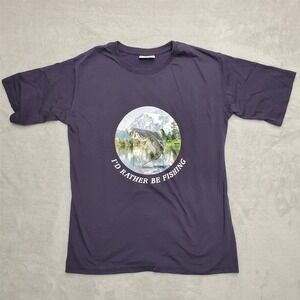 Vintage Fishing Shirt Mens Large‎ Blue Largemouth Bass Short Sleeve Outdoor TEE